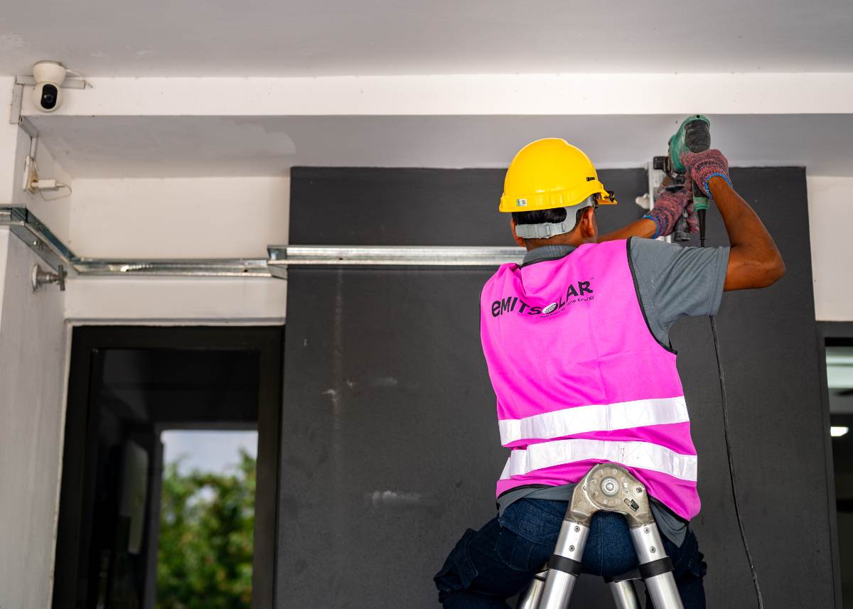 Cable tray fixed at the soffit on a completed installation